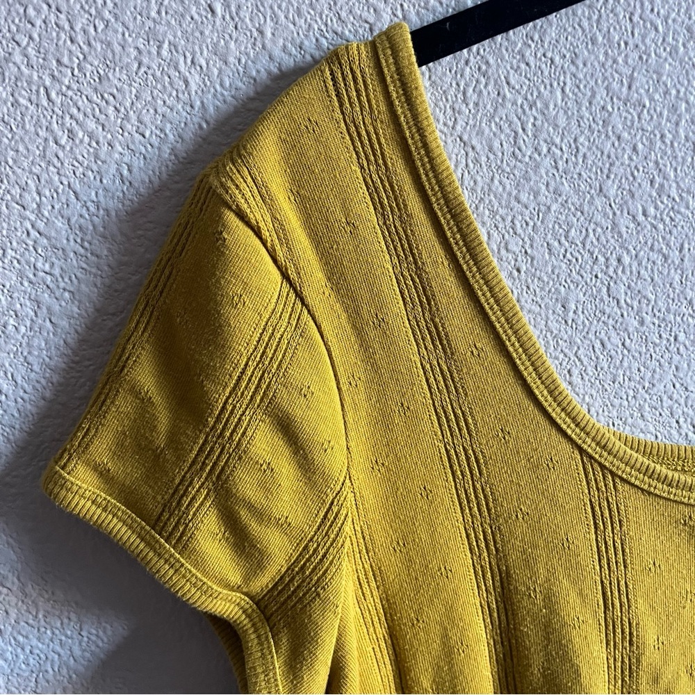Madewell Pointelle Ribbed Tee Mustard Yellow Knit Top Medium - Picture 4 of 11